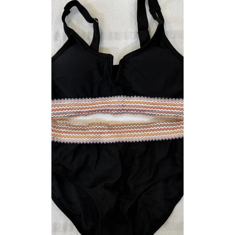 No Brand Youth Black Multicolored Band Two Piece Swimsuit Size 13/14 Youth